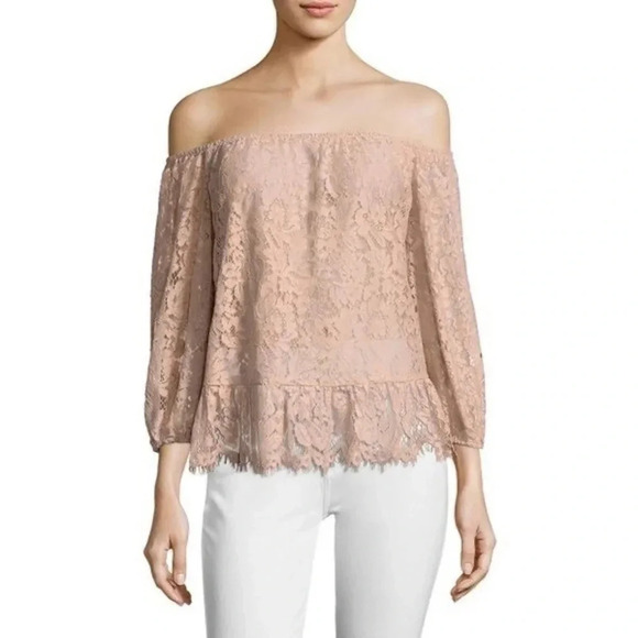 BCBGMAXAZRIA | Blush Pink Lace Off The Shoulders Blouse Top Size S Small - Picture 1 of 3